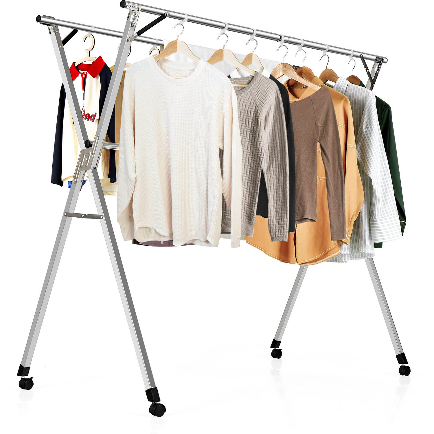 Image of Costway Folding Clothes Drying Rack Stainless Steel Garment Rack - Silver
