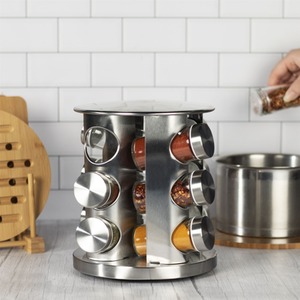 Revolving Spice Rack with 12 Glass Jars Included