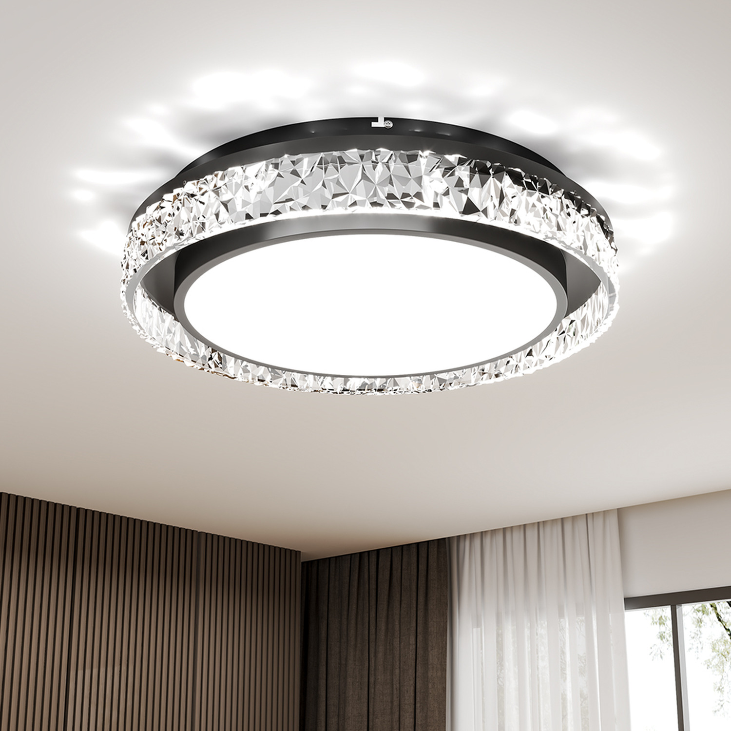 Livingandhome - Round Acrylic Flush Mount LED Ceiling Light - Cool White thumbnail