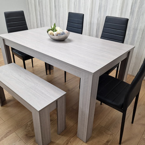 Arrow Dining Table With 4 Black Chairs and Matching Bench