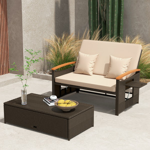 Brown 3-in-1 Garden Wicker Daybed Loveseat Side Table shot 4870568