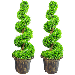 Green Large Leaf Spiral Trees with Decorative Planter