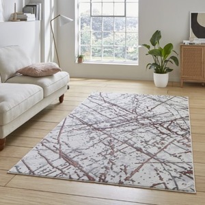Tinx Living Room Rug Metallic Abstract Pink and Silver Living Room Rug