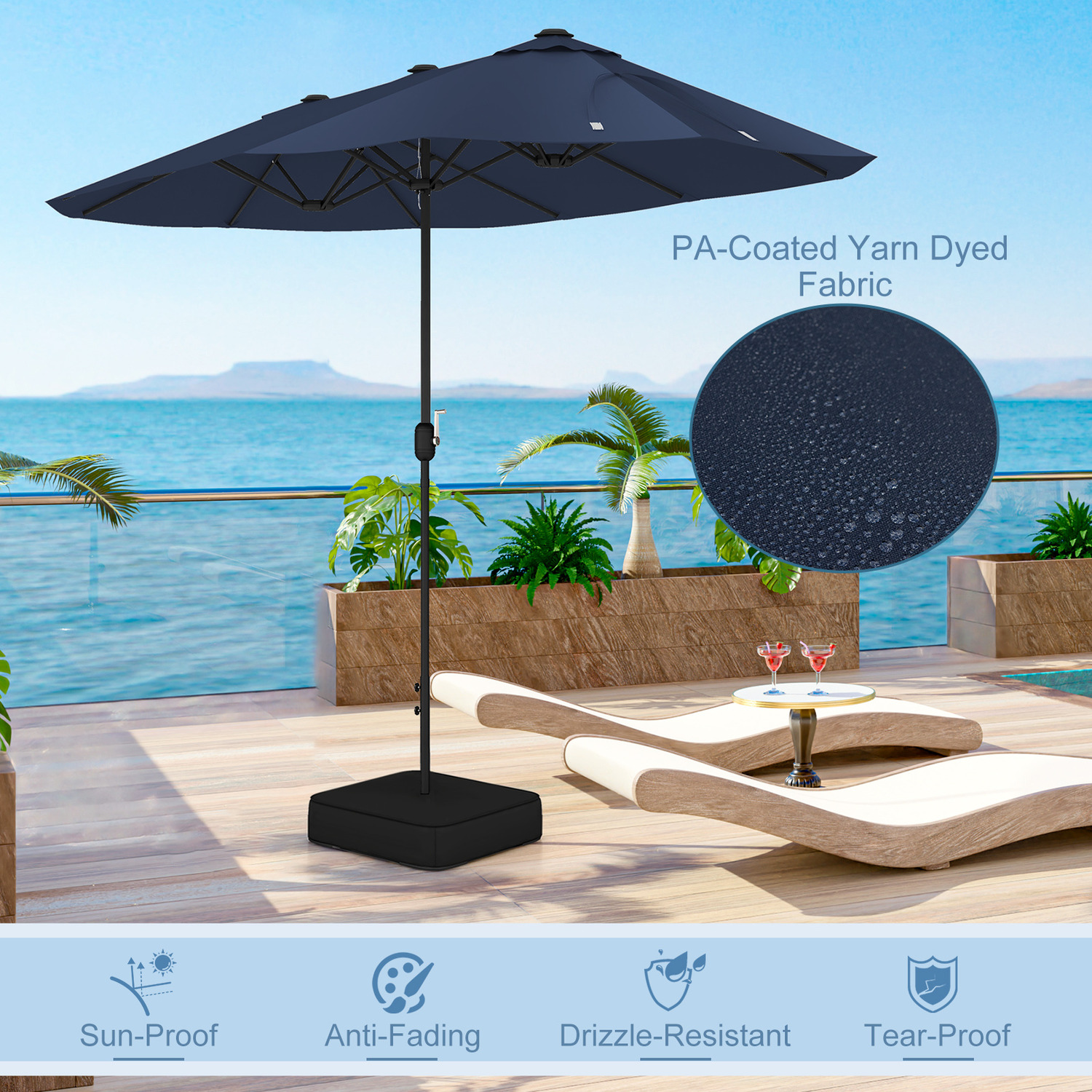Double-sided Patio Parasol With Base - Blue