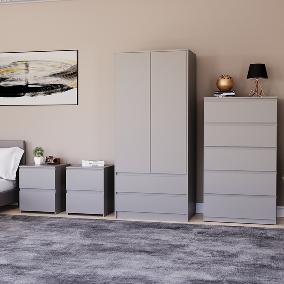 Denver Bedroom Set (2 Drawer Bedside (x2), 5 Drawer Chest, 2 Door Wardrobe)