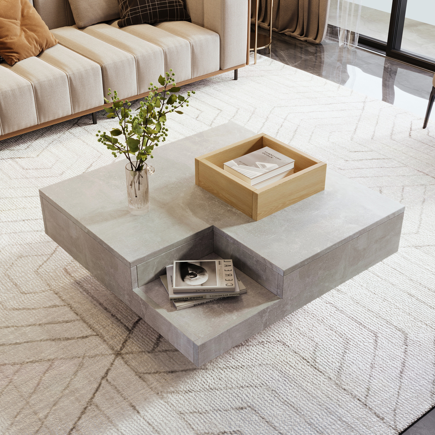 Coffee Table With Removable Storage Box - Grey