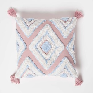 Homescapes Geometric Ikat Tufted Cotton Cushion with Tassels