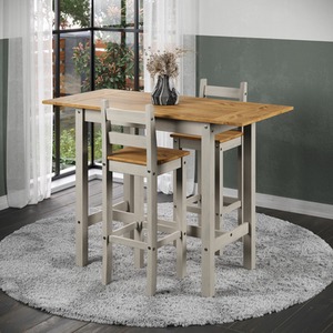 Corona Grey Rectangular High Breakfast Bar Drop Leaf Table And Bar Chair Set
