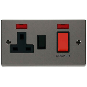 Black Nickel Cooker Control 45A With 13A Switched Plug Socket  2 Neons