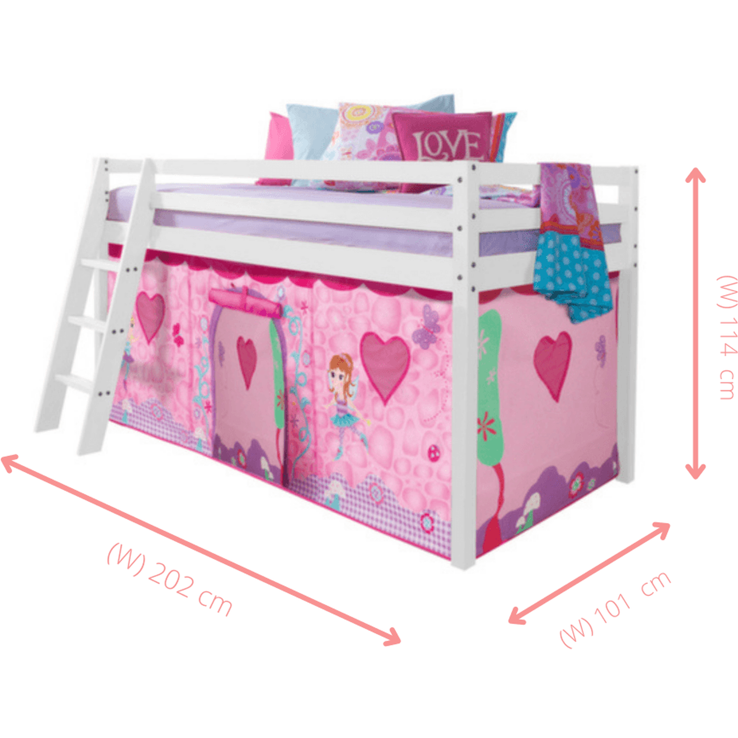 Moro Cabin Bed Midsleeper With Fairies Package - White Fairies Midsleeper Bed
