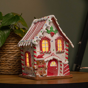 Battery Operated Light up Gingerbread Candy Cabin with LEDs