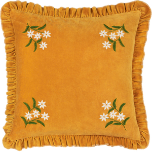 Daisy Frill Embroidered Velvet Cushion