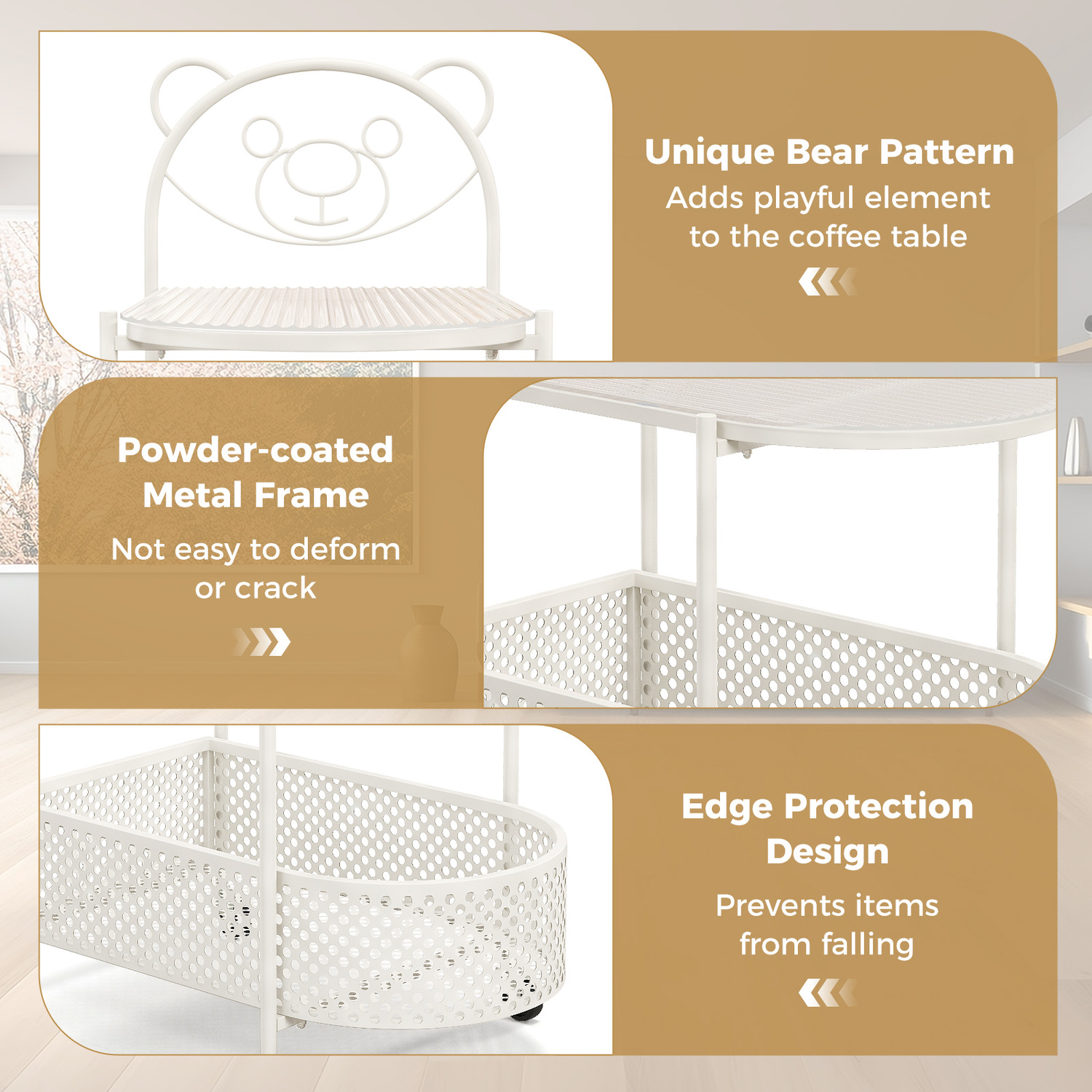 2-tier Mobile Glass Coffee Table - White