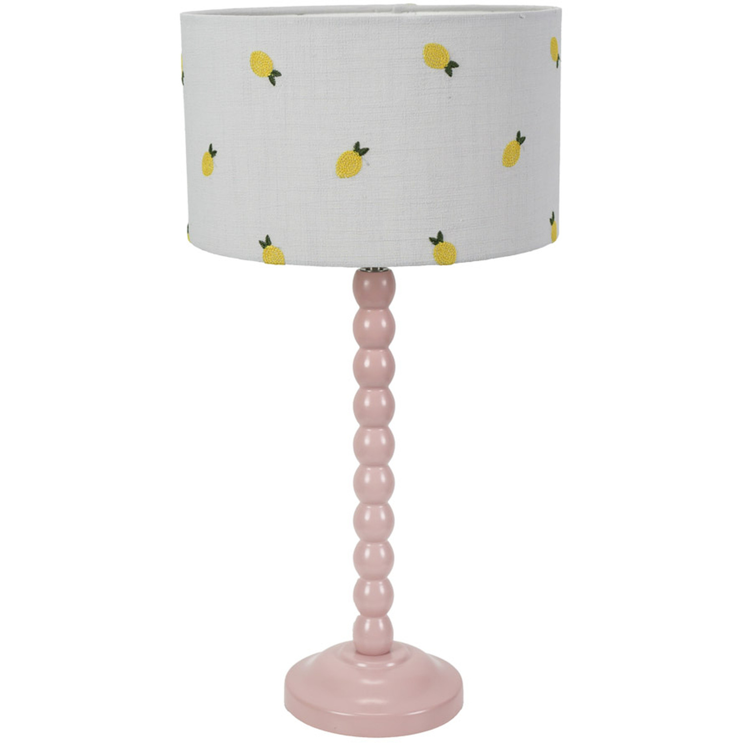 Bobbins Table Lamp with Lemon Embroidered Drum Shade - Rose Pink / Bulb Included