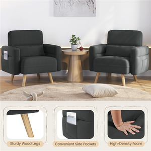 Dark Grey / Fabric, Polyester, Rubberwood, Foam Yaheetech Small Fabric Loveseat Sofa with Pillows shot 7072701