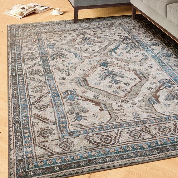 Grey Distressed Washable Area Rug