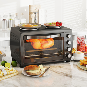 HOMCOM 36L Toaster Oven with 2 Hot Plates Grill Roast Bake Boil