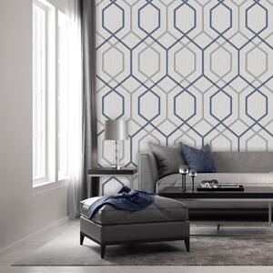 Oria Hex Wallpaper Geometric Navy Grey Glitter Textured Vinyl