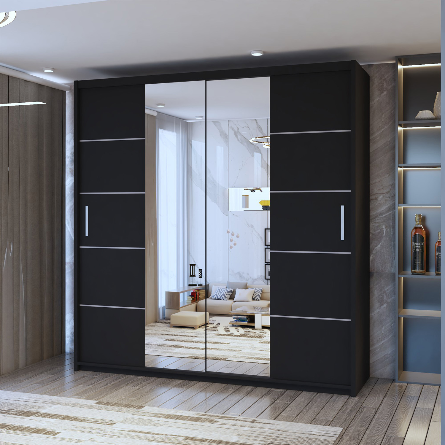 Leeds Sliding Door Wardrobe - Black 150cm