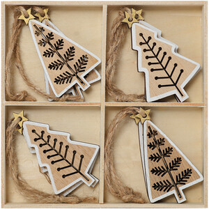 Set of 8 Wooden Tree Hanging Decorations