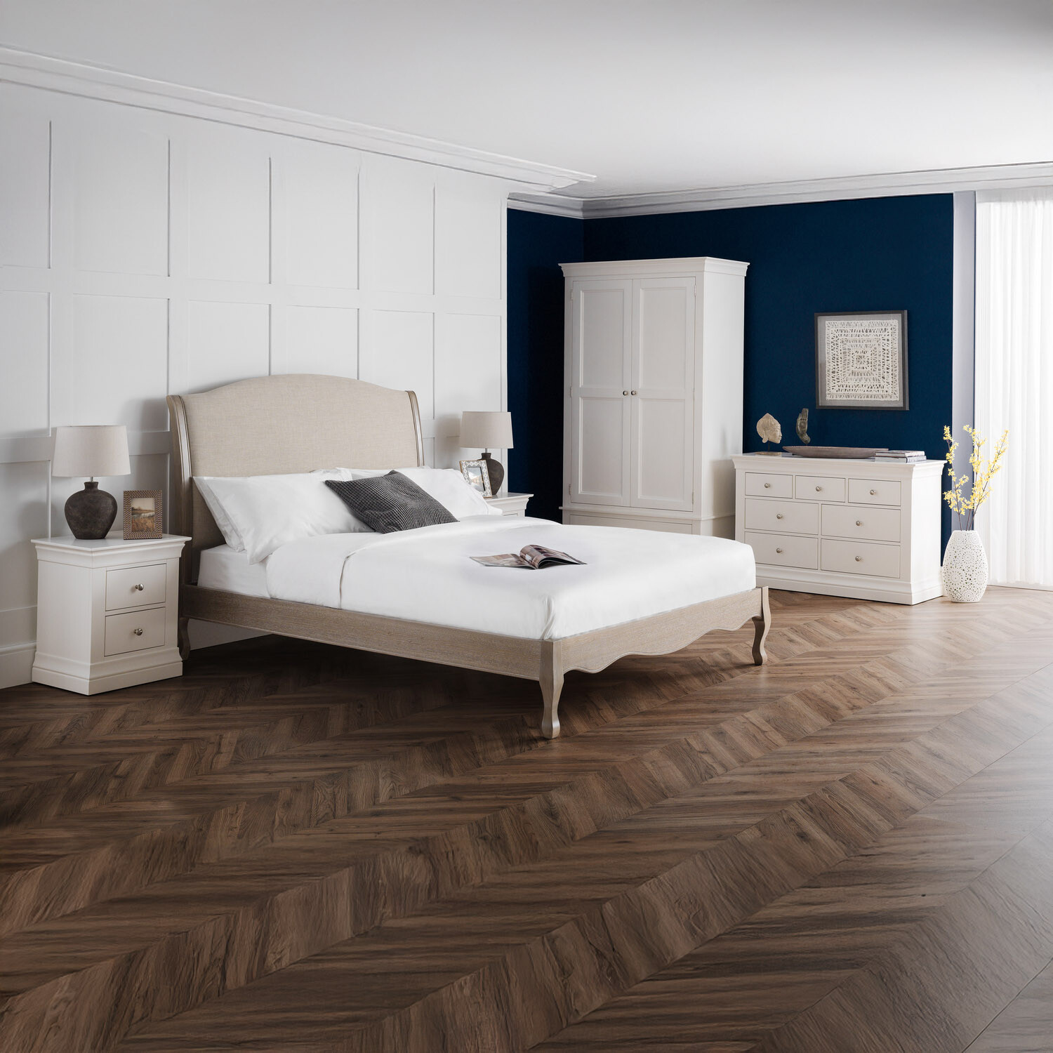 Camille Fabric And Wood Bed Kingsize - Oatmeal/Limed Oak