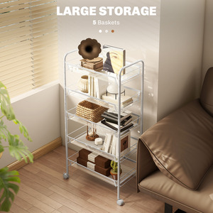 White HOMCOM 5 Tier Utility Kitchen Cart with Removable Mesh Baskets, Black shot 9950062