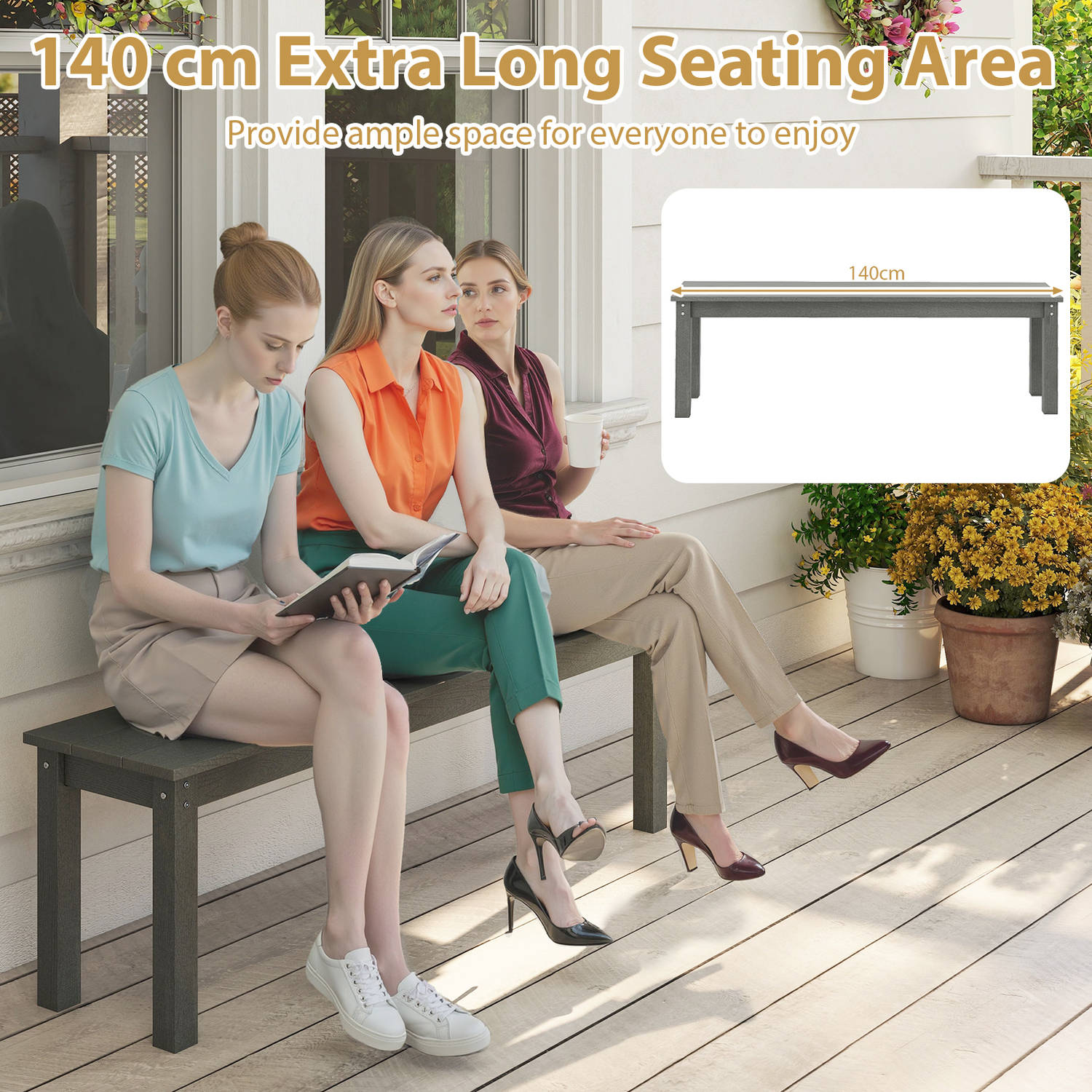 Backless Patio Garden Bench - Grey