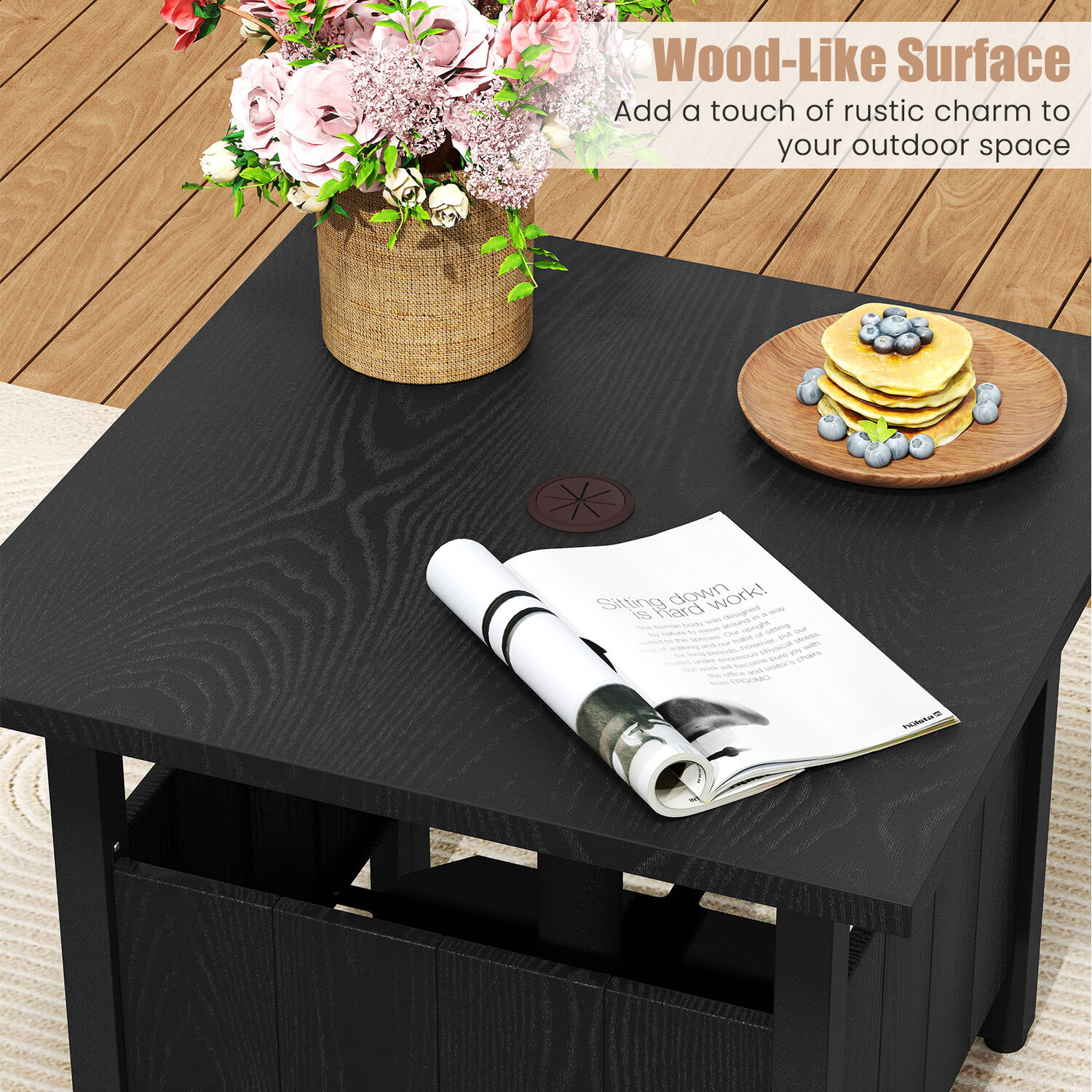 Side Table With Umbrella Hole - Black