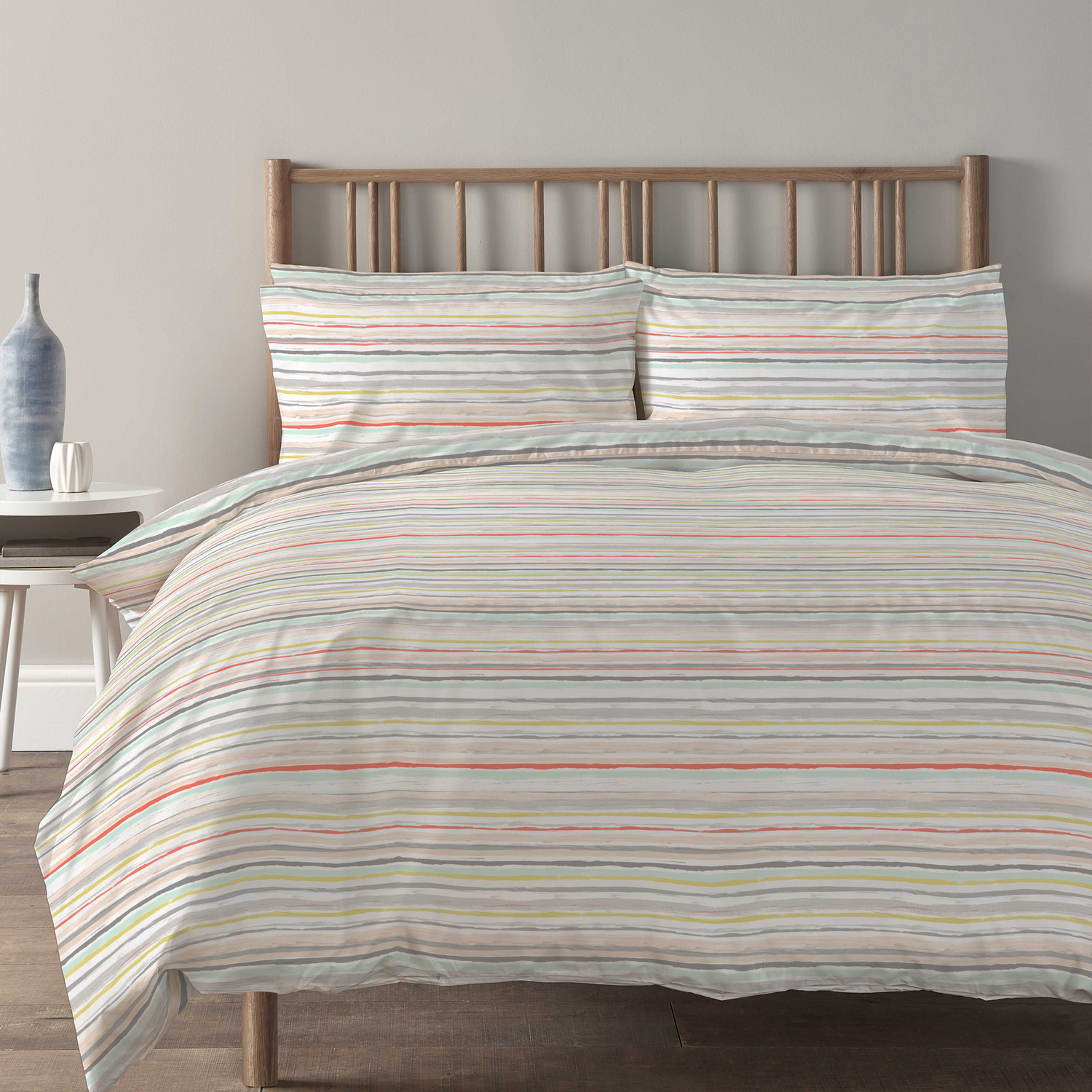 Painterly Striped Polycotton Duvet Cover Set - Multicolour Double