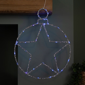 Light up Christmas Silver Star Ball with Twinkling Blue LEDs