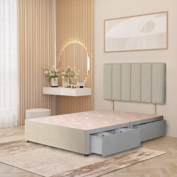 Tweed Fabric Divan Bed Base with 32