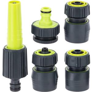 Garden Hose Connector Set of 5 with Adjustable Spray Nozzle