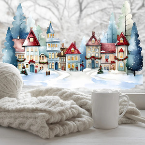 Whimsical Winter Village Window Film
