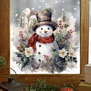 Double Sided Snowman Christmas Window Sticker Red Scarf and Hat