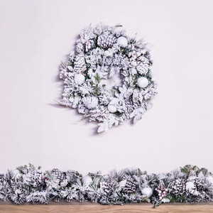 Frosted Decorated Mixed Pine Wreath with White Baubles