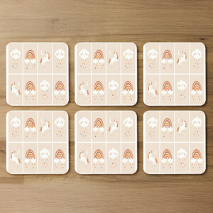 Cute Hand Drawn Unicorn, Rainbow and Cloud Designer Coaster Set