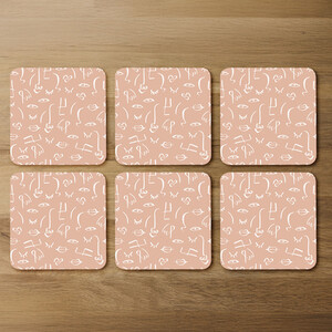 line drawing abstract faces Designer Coaster Set