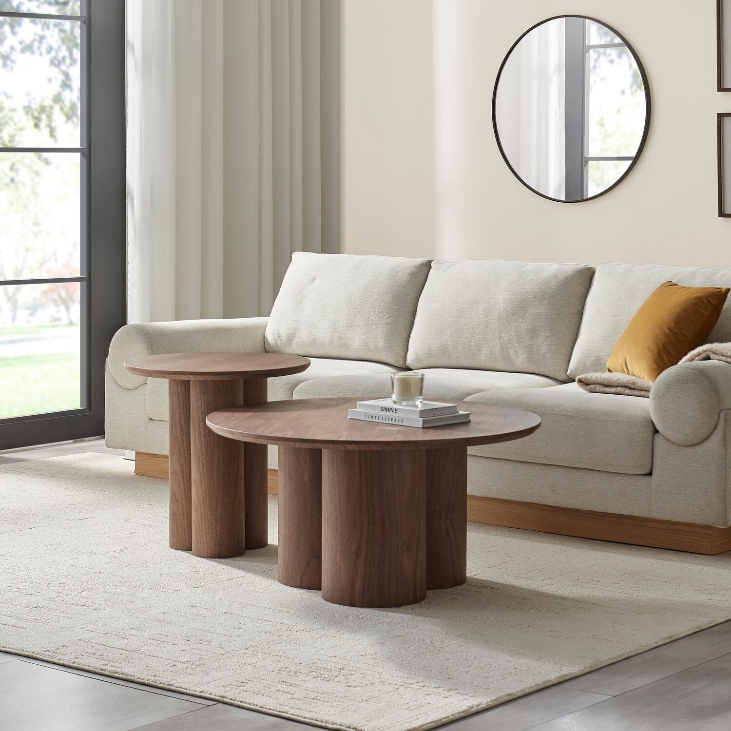 Sutton Round Walnut Veneer Wood Coffee Table - Brown