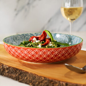Mikasa Geometric Leaf Set of 4 Stoneware Bowls 900ml - Blue