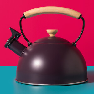 La Cafetire 1.6L Purple Whistling Kettle, Stainless Steel with Wooden Handle