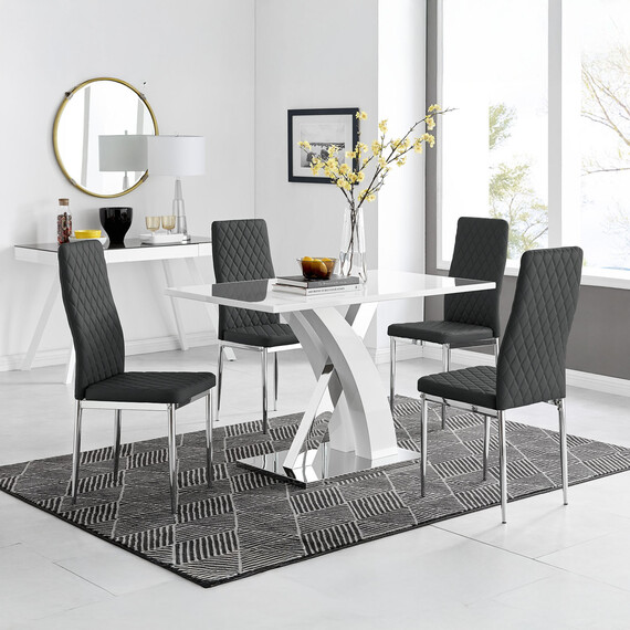 Atlanta White High Gloss Dining Table And 4 Milan Dining Chairs Set