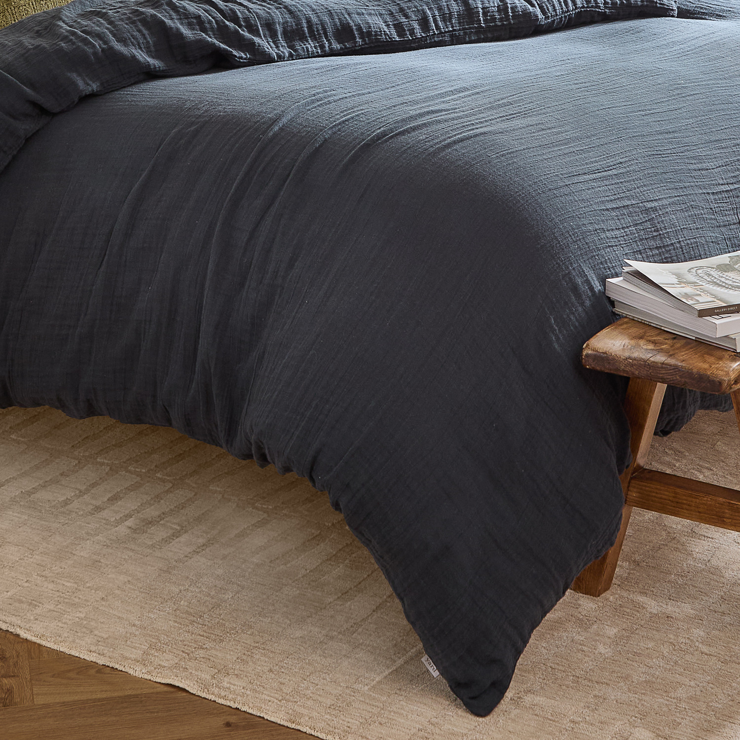 Lark Muslin Cotton Duvet Cover Set - Navy Single