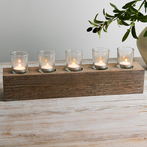 Wooden Tealight Candle Holder Set