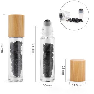 Black Tourmaline Gemstone Essential Oil Roller Bottle with Wooden Cap