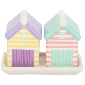 Pastel Beach Hut Salt Pepper Shakers Set Coastal Kitchen Decor