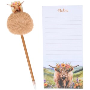 Floral Highland Cow Notepad and Pen