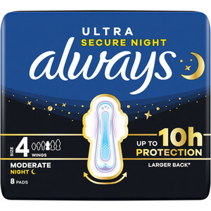 Pack of 8 Always Ultra Secure Night Sanitary Pads