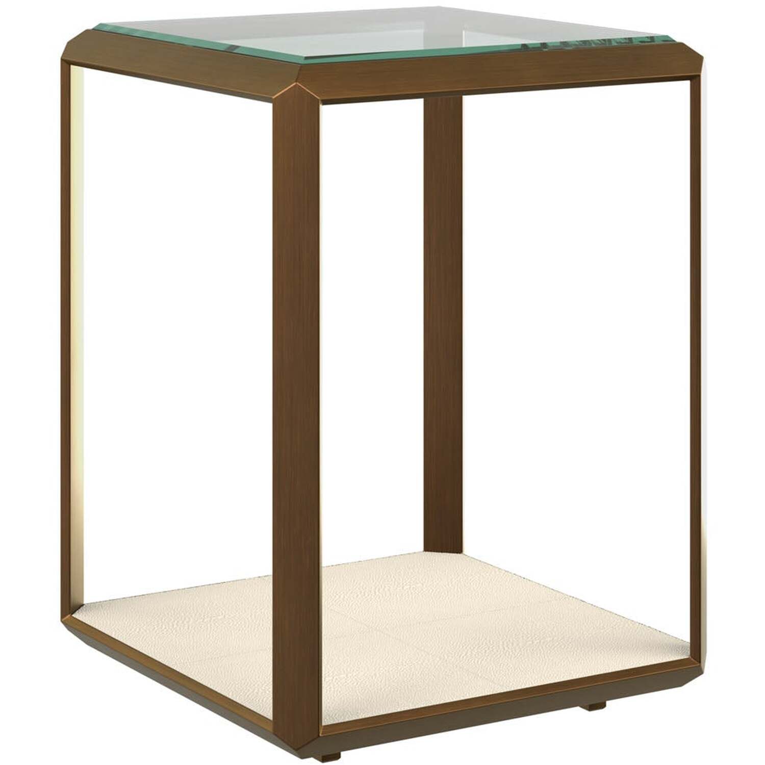 Harlow Brass Frame Side Table with Cream Shagreen and Glass Top - Cream