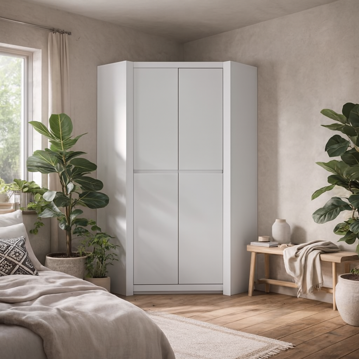 Wyld Haus Vienna Corner Wardrobe 2 Door Alpine White Gloss - White