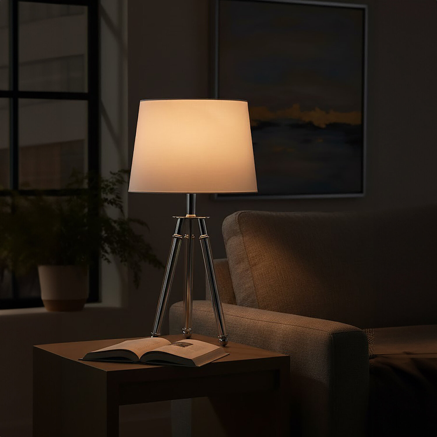 Halia Chrome Finish Tripod Table Lamp - Silver